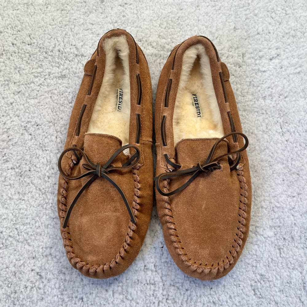 Women's Fireside By Dearfoams Tan House Shoe Sheepskin Moccasin Slipper Size 13